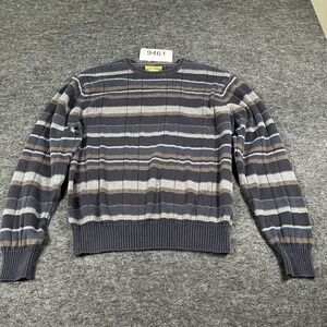 Regent Street Mens Striped Crewneck Sweater Navy Blue Grey Brown Ribbed Knit L